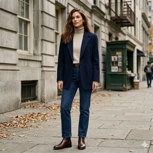 Vtg Lands End Wool Cashmere Blazer 18 Plus Navy Blue Made In USA Quiet Luxury